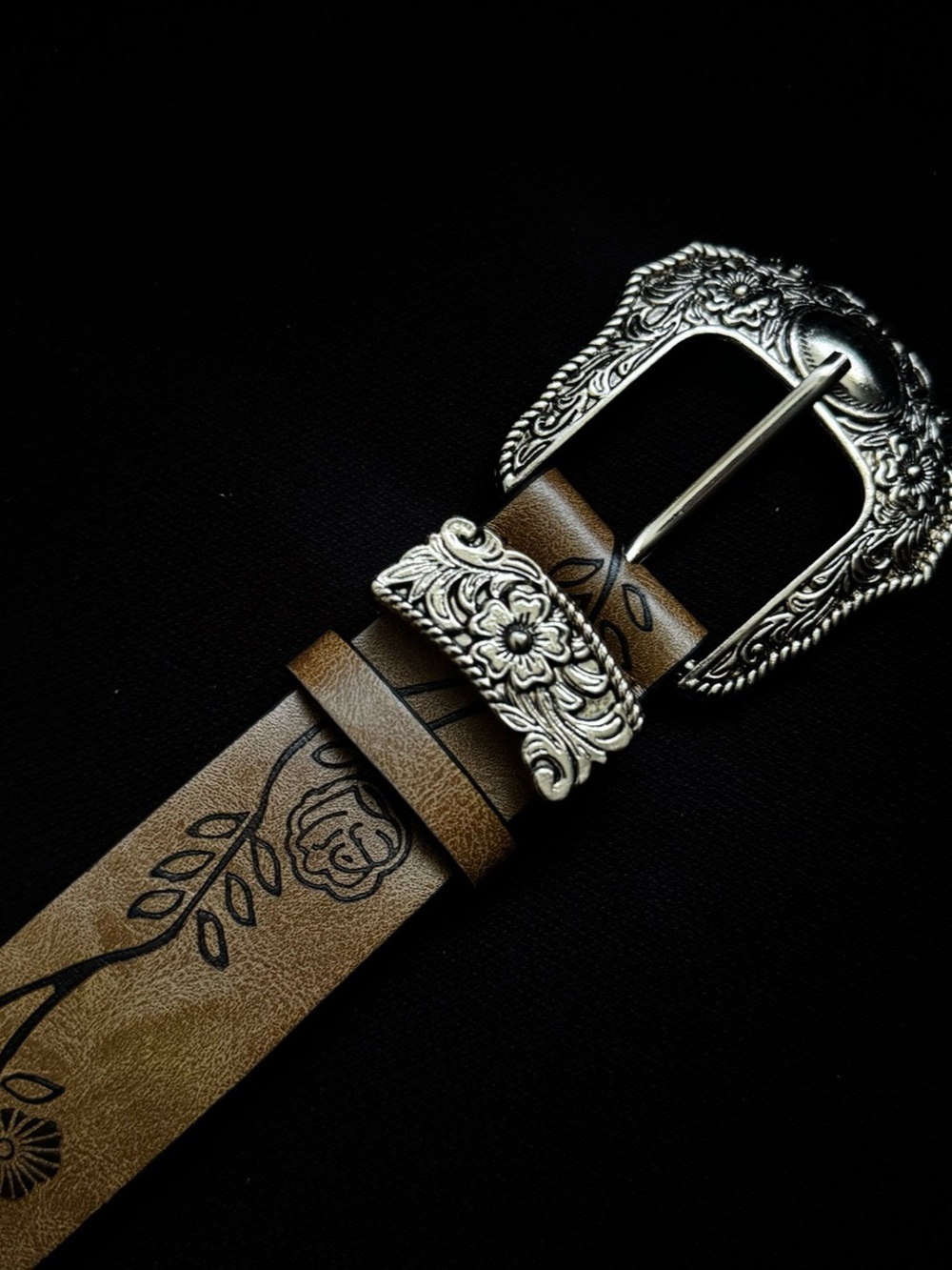 Floral Western Belt in Brown & Black Like New